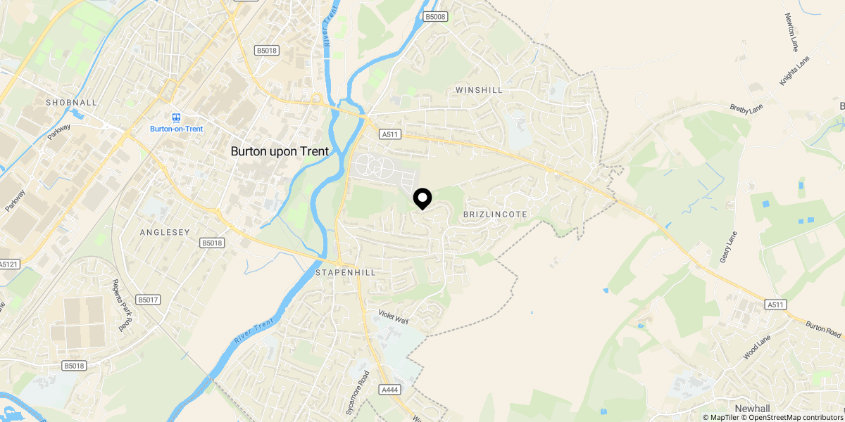 Approximate location of Derwent Road, Burton on Trent
