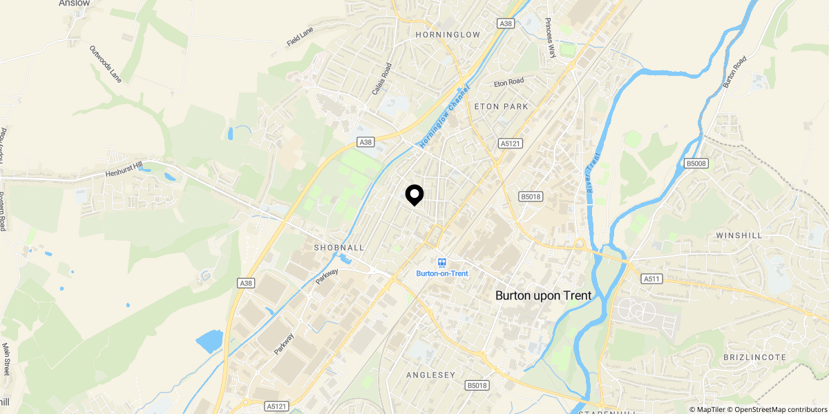 Approximate location of Grange Close, Burton-on-Trent