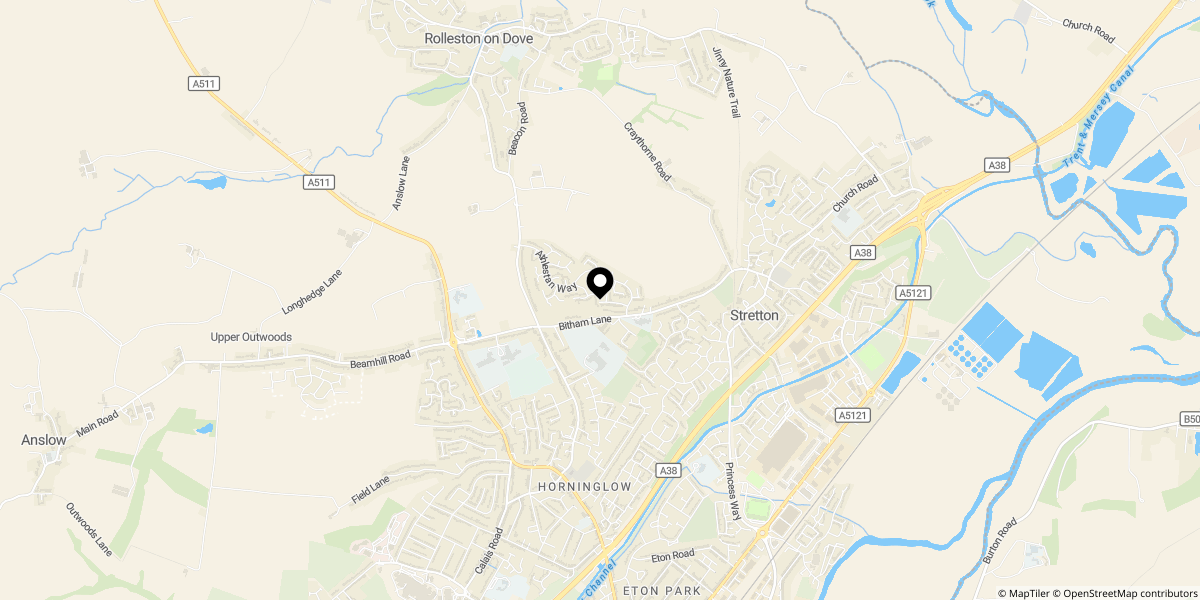 Approximate location of Goodwood Close, Stretton, Burton-on-Trent